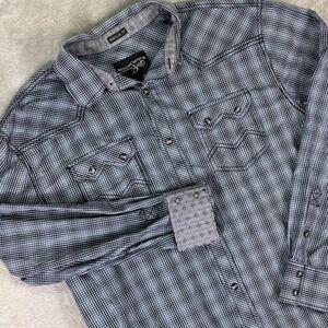 Moonshine Spirit by Brad Paisley Men's Western Plaid Snap Shirt Large Blue Check